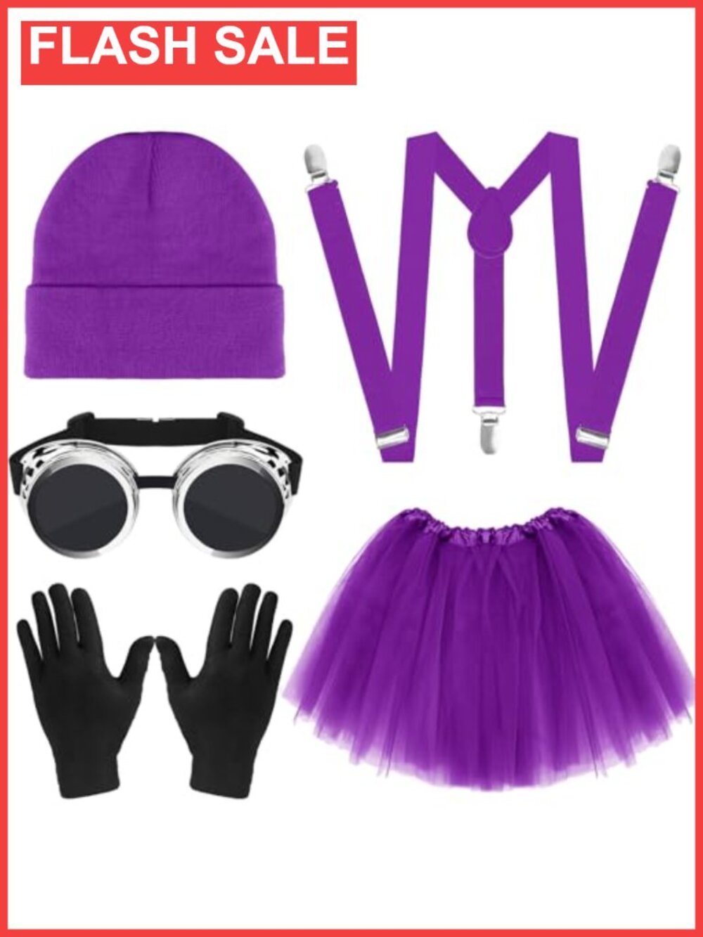 WGOCAUK 6 Pc Adults Costume Set Beanie Goggles Gloves Suspenders Tutu for 100th